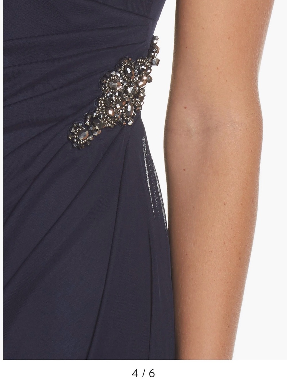 Alex Evenings Navy Cold-Shoulder Column Gown with Hip Embellishment - Picture 3 of 5